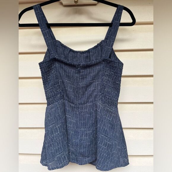 Cabi blue/white tiny squares 2-piece pant suit. Top-straps, flared below waist,S - Picture 14 of 16